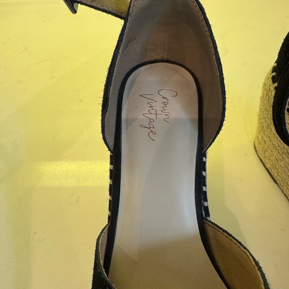Crown Vintage Black and Cream Wedge Espadrilles - Picture 6 of 6